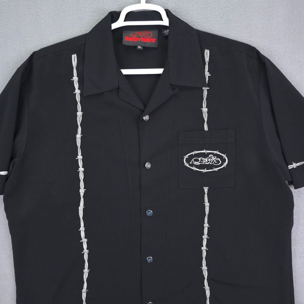 Easyriders Shirt Barbed Wire Biker Button Black XL Polyester Vintage
